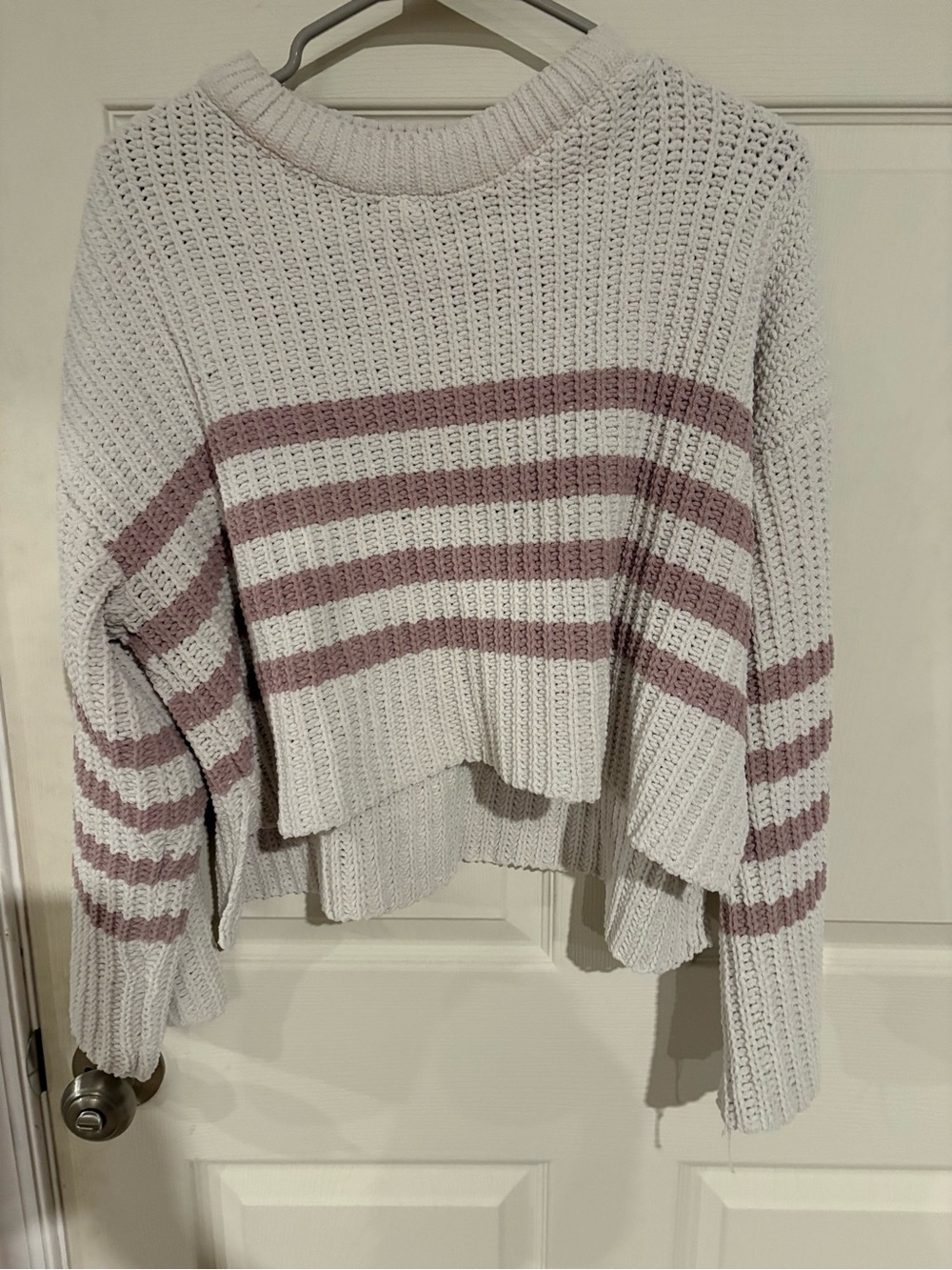 Pink Rose Cream and Dusty Pink Striped Cropped Crew Sweater